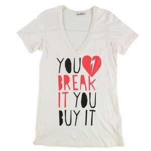 Sweet & Toxic Womens You Break It You Buy It Graphic T-Shirt, Off-White, NWT